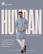 Huvran -এর অ্যাশ কালার প্রিমিয়াম মাইক্রোস্টিচ সলিড পাঞ্জাবি