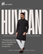 Huvran -এর ব্ল্যাক কালার প্রিমিয়াম মাইক্রোস্টিচ সলিড পাঞ্জাবি