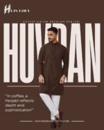 Huvran -এর কফি কালার প্রিমিয়াম মাইক্রোস্টিচ সলিড পাঞ্জাবি