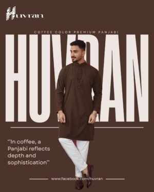 Huvran -এর কফি কালার প্রিমিয়াম মাইক্রোস্টিচ সলিড পাঞ্জাবি