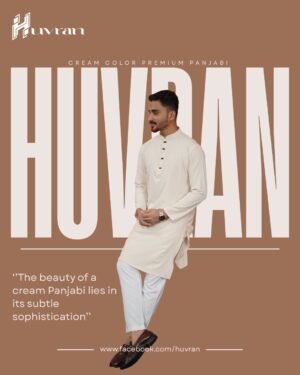 Huvran -এর ক্রিম কালার প্রিমিয়াম মাইক্রোস্টিচ সলিড পাঞ্জাবি