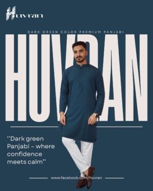 Huvran -এর ডার্ক গ্রিন কালার প্রিমিয়াম মাইক্রোস্টিচ সলিড পাঞ্জাবি