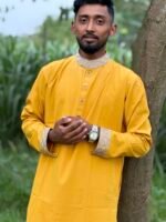 Huvran এলিগেন্ট এমব্রয়ডারিসহ মাইক্রোস্টিচ পাঞ্জাবি (মাস্টার্ড ইয়েলো)