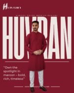 Huvran -এর মেরুন কালার প্রিমিয়াম মাইক্রোস্টিচ সলিড পাঞ্জাবি