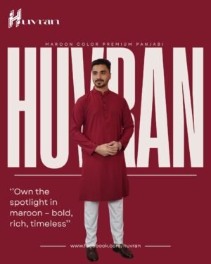 Huvran -এর মেরুন কালার প্রিমিয়াম মাইক্রোস্টিচ সলিড পাঞ্জাবি