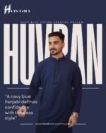 Huvran -এর নেভি ব্লু কালার প্রিমিয়াম মাইক্রোস্টিচ সলিড পাঞ্জাবি
