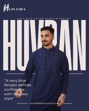 Huvran -এর নেভি ব্লু কালার প্রিমিয়াম মাইক্রোস্টিচ সলিড পাঞ্জাবি