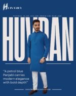 Huvran -এর পেট্রোল ব্লু কালার প্রিমিয়াম মাইক্রোস্টিচ সলিড পাঞ্জাবি