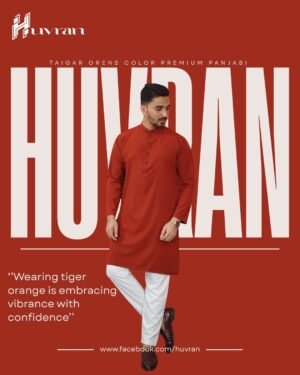 Huvran -এর টাইগার অরেঞ্জ প্রিমিয়াম মাইক্রোস্টিচ সলিড পাঞ্জাবি