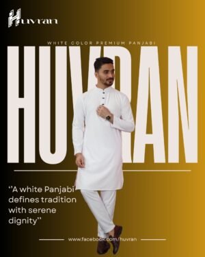 Huvran -এর সাদা কালার প্রিমিয়াম মাইক্রোস্টিচ সলিড পাঞ্জাবি